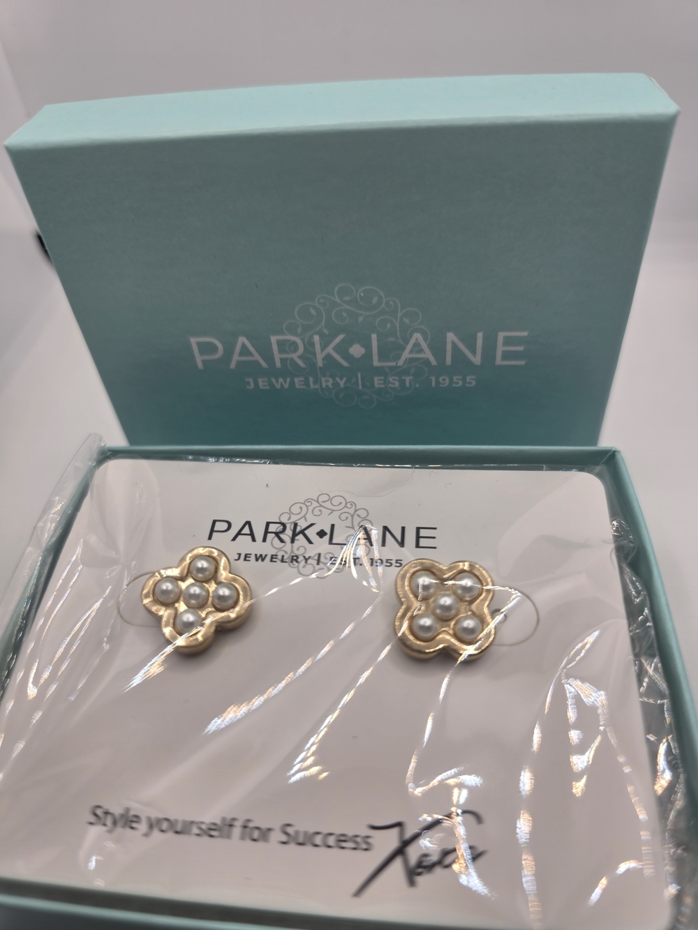Park Lane Gold-Tone Floral Pearl Cluster Stud Earrings - White Pearls